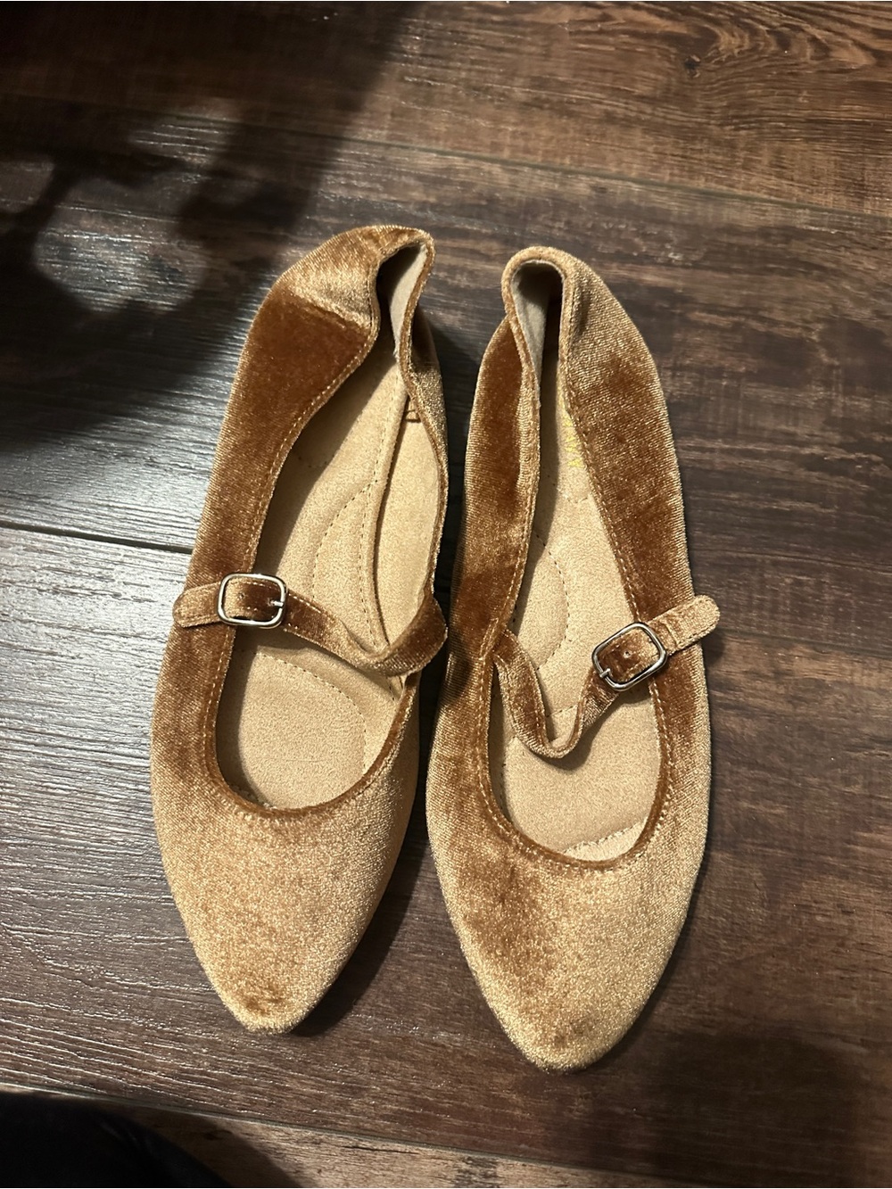 & Other Stories Golden Brown Velvet Mary Jane Flats